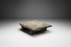 Brutalist Low Coffee Table in Slate Stone and Pine Spain 1960s - 4294682