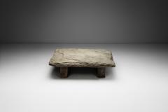 Brutalist Low Coffee Table in Slate Stone and Pine Spain 1960s - 4294687