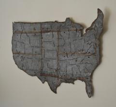 Brutalist Metal USA Map Wall Sculpture - 2177729