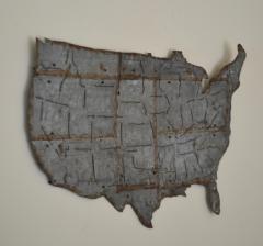 Brutalist Metal USA Map Wall Sculpture - 2177732