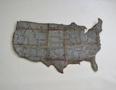 Brutalist Metal USA Map Wall Sculpture - 2177781