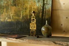 Brutalist Mid Century Candle Holder in Patinated Brass - 4394826
