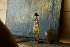 Brutalist Mid Century Candle Holder in Patinated Brass - 4394989