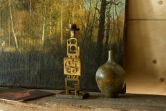 Brutalist Mid Century Candle Holder in Patinated Brass - 4394992