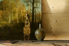 Brutalist Mid Century Candle Holder in Patinated Brass - 4394994