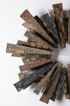 Brutalist Mid Century Sunburst Wall Sculpture in Mixed Metals by Stuart Mathews - 3568057