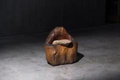 Brutalist Monoxyle Stool with Sculpted Stone Seat France 1970s - 4117309