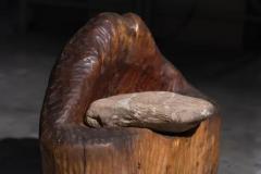 Brutalist Monoxyle Stool with Sculpted Stone Seat France 1970s - 4117313