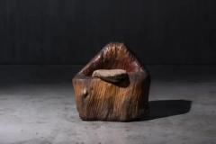 Brutalist Monoxyle Stool with Sculpted Stone Seat France 1970s - 4117319