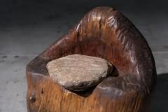 Brutalist Monoxyle Stool with Sculpted Stone Seat France 1970s - 4117321
