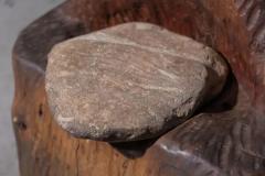 Brutalist Monoxyle Stool with Sculpted Stone Seat France 1970s - 4117358