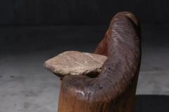 Brutalist Monoxyle Stool with Sculpted Stone Seat France 1970s - 4117363