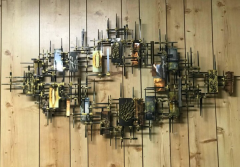 Brutalist Nail Metal Wall Sculpture by Ray H Berger - 855887