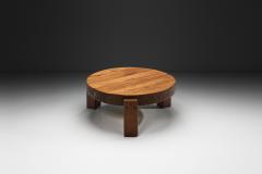 Brutalist Oak Coffee Table with Chiseled Side Pattern The Netherlands 1970s - 4584537