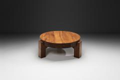 Brutalist Oak Coffee Table with Chiseled Side Pattern The Netherlands 1970s - 4584539