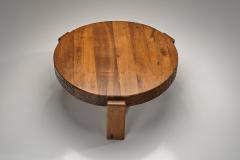 Brutalist Oak Coffee Table with Chiseled Side Pattern The Netherlands 1970s - 4584540