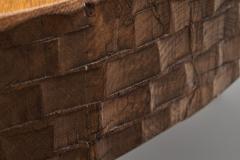 Brutalist Oak Coffee Table with Chiseled Side Pattern The Netherlands 1970s - 4584544