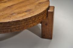 Brutalist Oak Coffee Table with Chiseled Side Pattern The Netherlands 1970s - 4584546