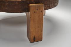Brutalist Oak Coffee Table with Chiseled Side Pattern The Netherlands 1970s - 4584547