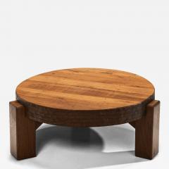Brutalist Oak Coffee Table with Chiseled Side Pattern The Netherlands 1970s - 4594565