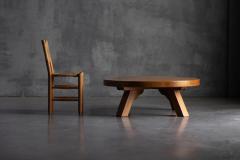 Brutalist Oak Round Coffee Table France 1950s - 4316929