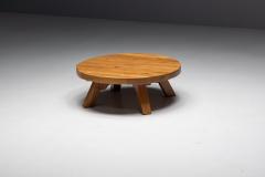 Brutalist Oak Round Coffee Table France 1950s - 4316930