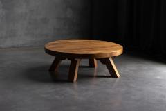 Brutalist Oak Round Coffee Table France 1950s - 4316931