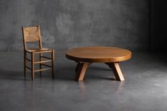 Brutalist Oak Round Coffee Table France 1950s - 4316932