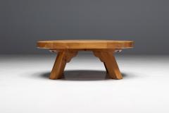 Brutalist Oak Round Coffee Table France 1950s - 4316943