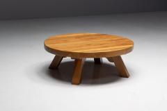 Brutalist Oak Round Coffee Table France 1950s - 4316944