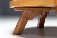 Brutalist Oak Round Coffee Table France 1950s - 4316946