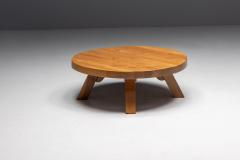 Brutalist Oak Round Coffee Table France 1950s - 4316947