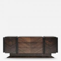 Brutalist Oak Walnut Bookmatched Dresser C 1950s - 3798460