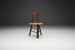 Brutalist Oak and Cane Tripod Chair Europe 20th Century - 3929402