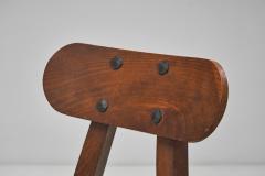 Brutalist Oak and Cane Tripod Chair Europe 20th Century - 3929409