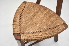 Brutalist Oak and Cane Tripod Chair Europe 20th Century - 3929410