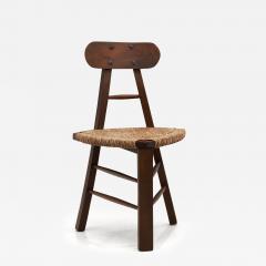 Brutalist Oak and Cane Tripod Chair Europe 20th Century - 3939956