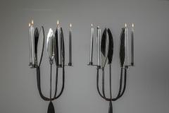 Brutalist Pair of Candelabras with Mirrors 1970s - 1918644