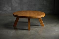 Brutalist Round Coffee Table in Solid Wood France 1960s - 4396411