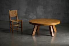 Brutalist Round Coffee Table in Solid Wood France 1960s - 4396412