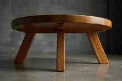 Brutalist Round Coffee Table in Solid Wood France 1960s - 4396414