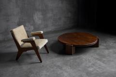 Brutalist Round Oak Coffee Table Mid 20th Century - 4790792