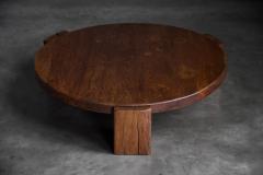 Brutalist Round Oak Coffee Table Mid 20th Century - 4790803