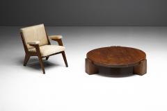 Brutalist Round Oak Coffee Table Mid 20th Century - 4790817