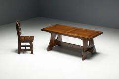 Brutalist Rustic Alpine Dining Table in Stained Oak Spain 1970s - 3887843