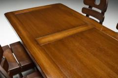 Brutalist Rustic Alpine Dining Table in Stained Oak Spain 1970s - 3887846