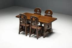 Brutalist Rustic Alpine Dining Table in Stained Oak Spain 1970s - 3887855