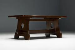 Brutalist Rustic Alpine Dining Table in Stained Oak Spain 1970s - 3887868