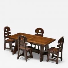 Brutalist Rustic Alpine Dining Table in Stained Oak Spain 1970s - 3889834