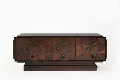 Brutalist Sculptural Walnut Dresser with ORB Accents and Hardware C 1970s - 3744593